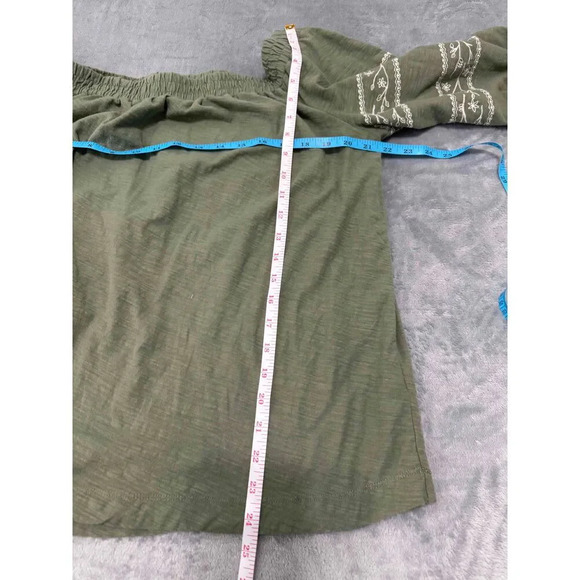 Vince Camuto Green Off Shoulder Blouse Embroidered Patterns 3/4 Sleeves Cotton - Picture 6 of 6